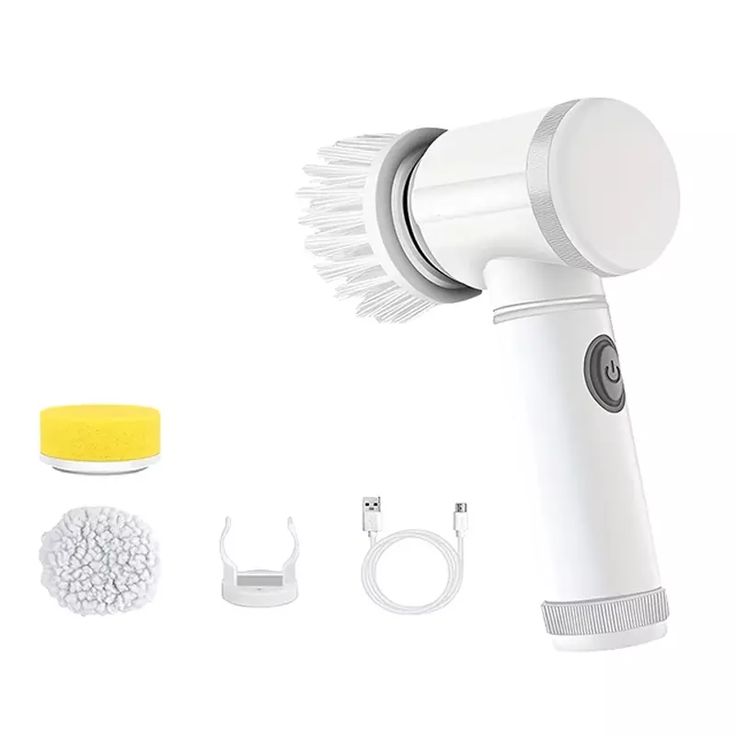White cleaning brush with attachments on a white background