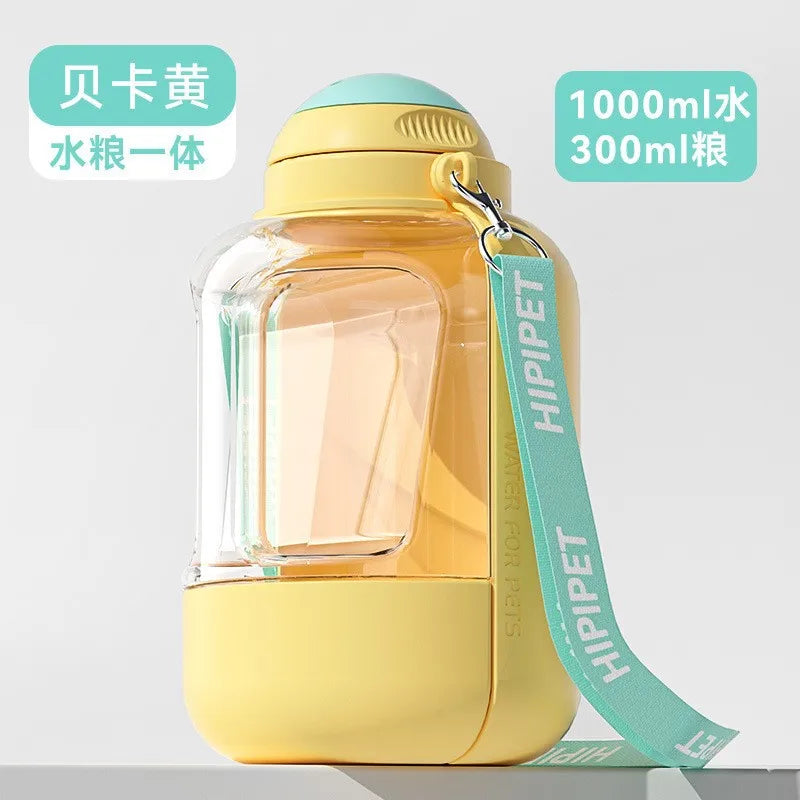Portable dog travel water bottle with food container"