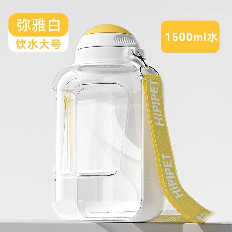 Portable dog travel water bottle with food container"