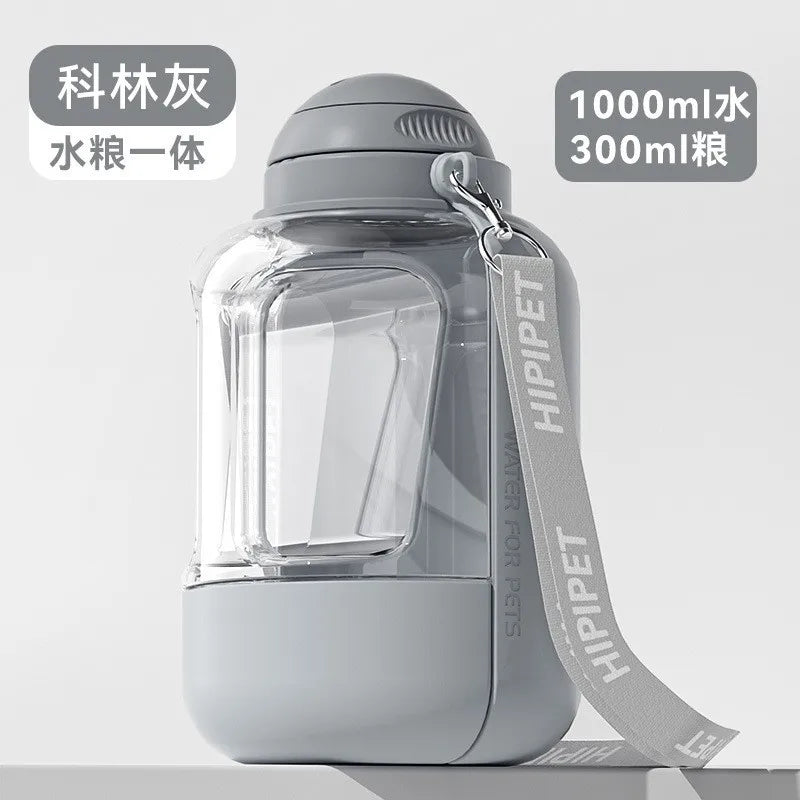 Portable dog travel water bottle with food container"