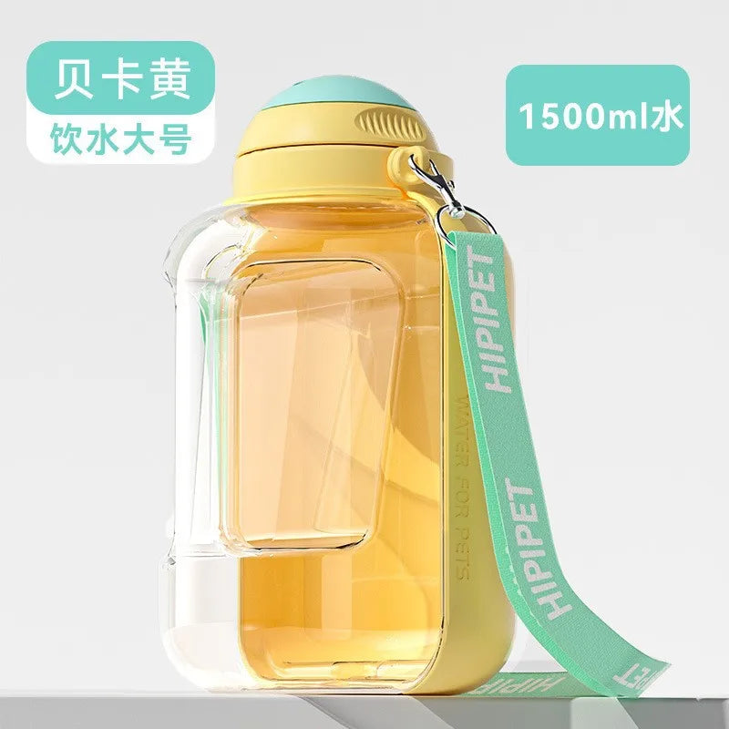 Portable dog travel water bottle with food container"